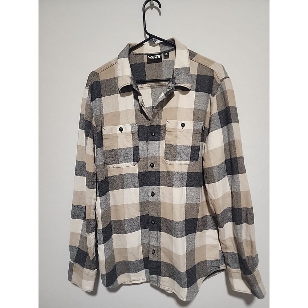 VANS Mens Size M Flannel Button Shirt Gray and Tan